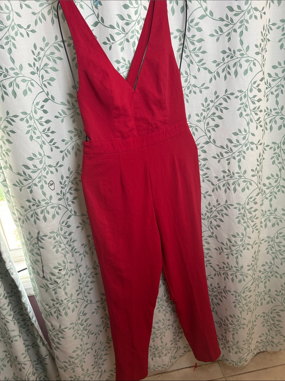 ASOS Deep V-Neck Red Sleeveless Jumpsuit